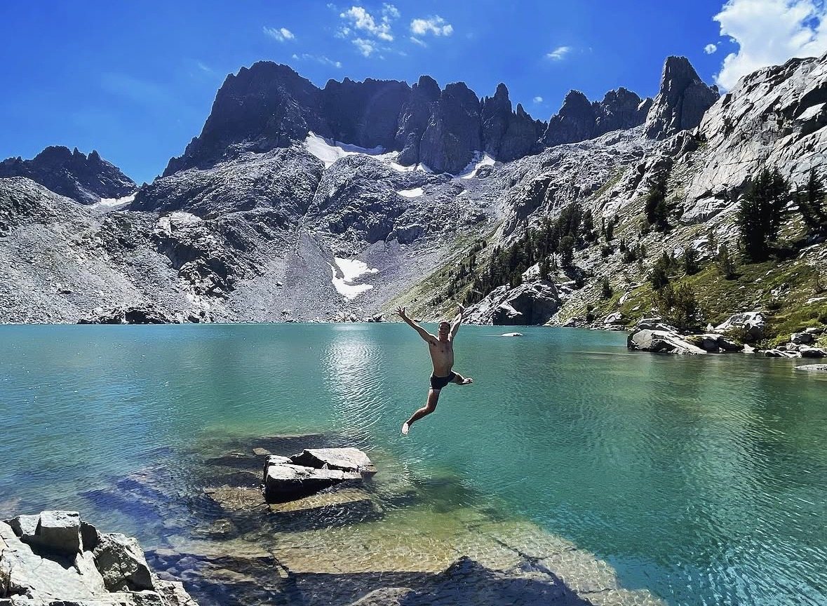 Polar plunge into an alpine lake